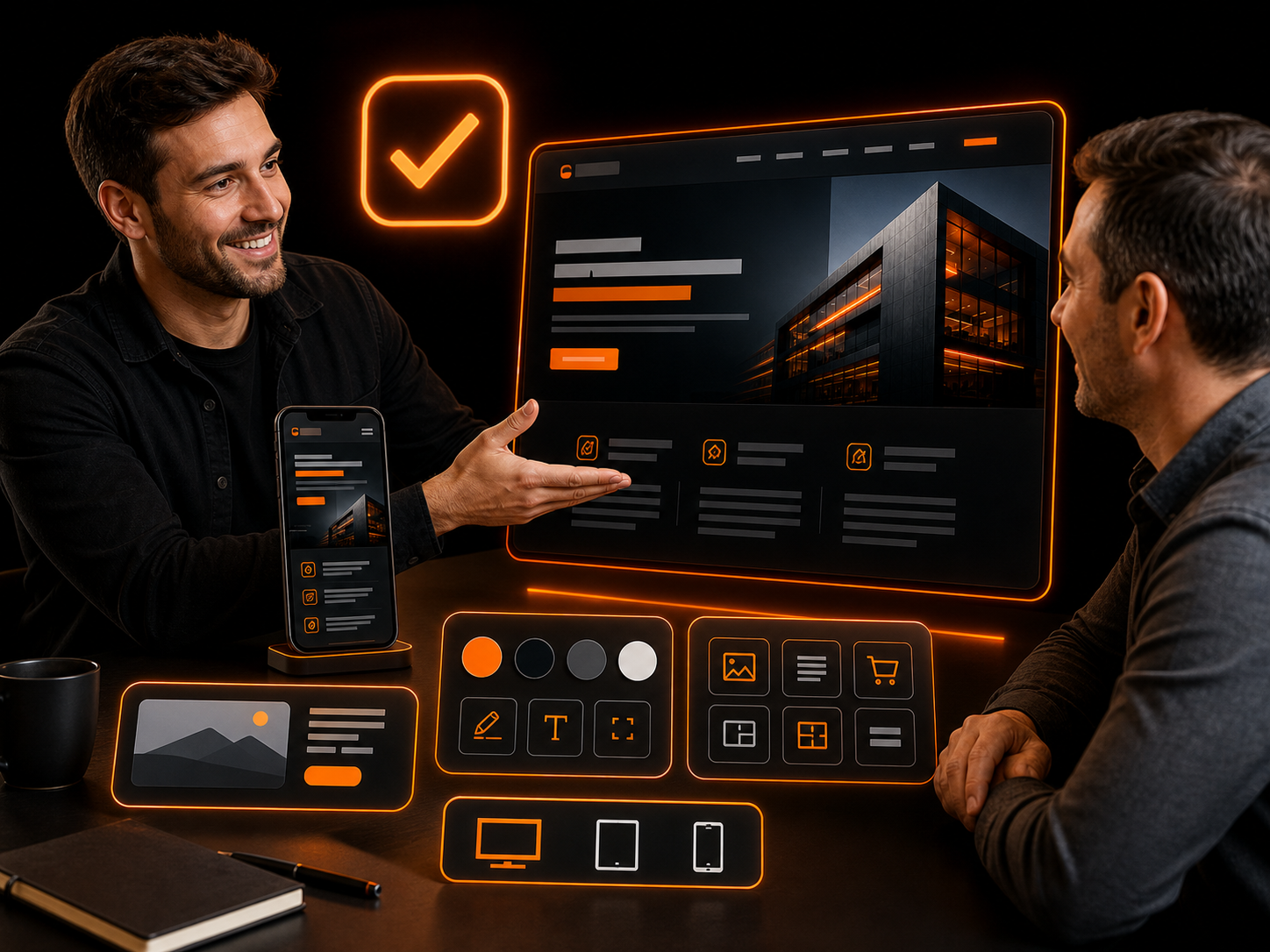 Freelancer apresentando site profissional para um cliente