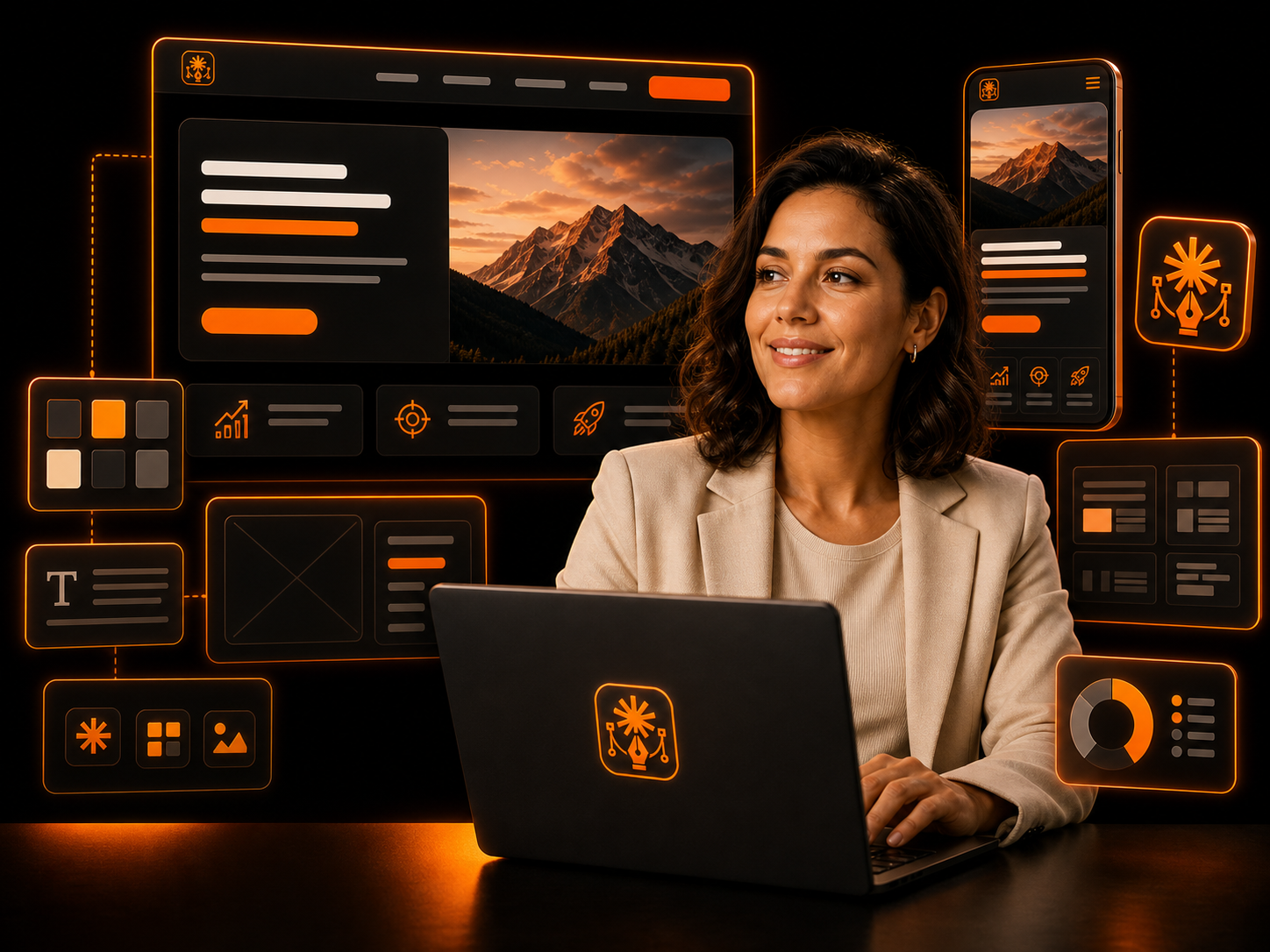 Profissional criando site e sistema visual com inteligência artificial